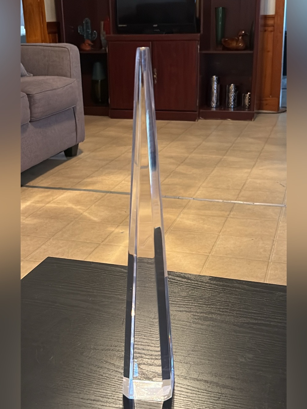 MCM Lucite Acrylic Obelisk Tabletop Sculpture Mid Century Modern 15.75” Tall
